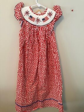 Babeeni Red & White Smocked Flag Dress